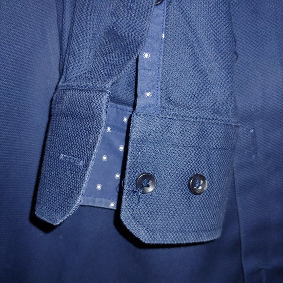 Zara Mens Size Double Collared Navy 100% Cotton (Linen feel) Slim … Size Large - Picture 4 of 5